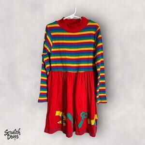 Just Kids Vintage 90s Youth Size 8 Striped Long Sleeve Red Dress Retro